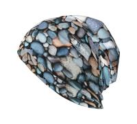 Uusnwaa Gorro clásico de punto de doble capa con estampado de guijarros de colores para playa, cálido y grueso, gorro de invierno para hombres y mujeres, sombreros de esquí para adultos, color negro