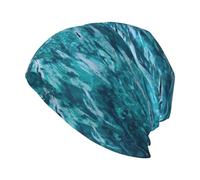 Uusnwaa Gorro clásico de punto de doble capa con hermoso estampado de superficie marina, gorro cálido y grueso de invierno, sombreros de esquí para hombres y mujeres, color negro