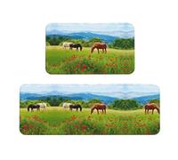 Uusnwaa Juego de 2 alfombras de cocina con estampado de caballos de varios tipos, antideslizantes, lavables, absorbentes y antifatiga para cocina y hogar