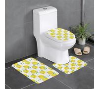 Uusnwaa Juego de 3 alfombras de baño con estampado de limón amarillo, antideslizantes, absorbentes, lavables, en forma de U, para baño y ducha