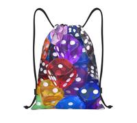 Uusnwaa Juego de dados con cordón, mochila impresa, bolsa de cuerda, resistente al agua, para gimnasio, compras, deportes, yoga, Black, S, Mochilas de viaje