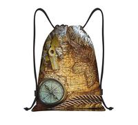 Uusnwaa Mochila con cordón de brújula y mapa del mundo antiguo, resistente al agua, para gimnasio, compras, deporte, yoga, Black, M, Mochilas de viaje