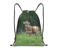 Uusnwaa Mochila con cordón de vaca suiza real, color marrón, con cordón, resistente al agua, para gimnasio, compras, deportes, yoga, Black, S, Mochilas de viaje