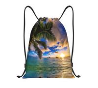 Uusnwaa Mochila con cordón, diseño de palmeras tropicales, océano, mar, puesta de sol, bolsa de cuerda, resistente al agua, para gimnasio, compras, deporte, yoga, Black, S, Mochilas de viaje