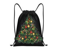 Uusnwaa Mochila con cordón y estampado de árbol de Navidad, resistente al agua, para gimnasio, compras, deportes, yoga, Black, S, Mochilas de viaje
