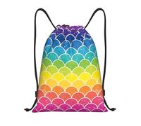Uusnwaa Mochila con cordón y estampado de escamas de peces arcoíris resistente al agua para gimnasio, compras, deportes, yoga, Black, M, Mochilas de viaje