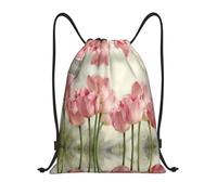 Uusnwaa Mochila con cordón y estampado de tulipanes rosas, resistente al agua, para gimnasio, compras, deportes, yoga, Black, M, Mochilas de viaje