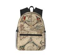 Uusnwaa Mochila ligera con estampado retro de mapa del mundo para hombres y mujeres, resistente al agua, para escuela, universidad, trabajo, viajes, mochila de día