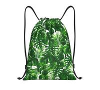 Uusnwaa Monstera Deliciosa - Mochila con cordón y estampado de palmera de plátano, resistente al agua, para gimnasio, compras, deporte, yoga, Black, S, Mochilas de viaje