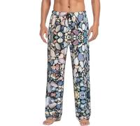 Uusnwaa Pantalones de pijama con estampado de guijarros de colores para hombre, pantalones de descanso con bolsillos, cordón de ajuste, cintura elástica, S-Xxxl, Negro, L