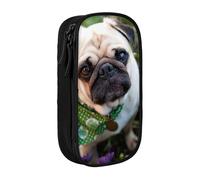Uusnwaa Pugs in The Garden - Estuche para lápices de tela Oxford, bolsa de almacenamiento multifuncional con compartimentos, Black, Talla única, Neceser de maquillaje