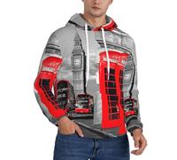 Uusnwaa Sudadera con capucha y bolsillo frontal para hombre, diseño retro de Londres, Negro, L