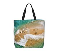 Uusnwaa Surf Beach - Bolsas de mano con estampado de estrellas de mar para mujer, bolsa de hombro, bolsa de compras reutilizable, cierre de cremallera superior, artículos esenciales para el día a día