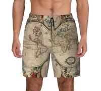 Uusnwaa Traje de baño para hombre con estampado retro de mapa del mundo con forro de compresión, traje de baño de secado rápido con bolsillos, pantalones cortos de playa, Negro, S