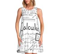 Uusnwaa Vestido de verano sin mangas con estampado de cálculo matemático G eek para mujer, vestido de verano casual, holgado, acampanado, con bolsillos, Negro, M