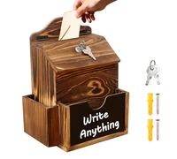 Uuxkgu Pizarra Creativa，Caja De Donaciones De Madera con 8 Marcadores， Donation Box with Lock，Compartimento Inferior-a