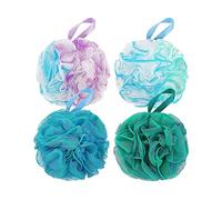 UUYYEO 4 esponjas de ducha coloridas de 75 gramos, esponja de baño grande de malla, puf de lavado, esponja exfoliante, accesorios de baño para gel de baño