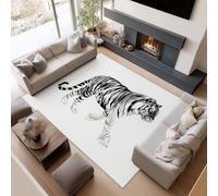 UUZEAI Alfombra 3D de Tigre para salón, 160 x 220 cm, Lavable, diseño Divertido de Animales Salvajes, Suave, Antideslizante, para Dormitorio, Entrada, Cocina, Oficina, Blanco y Negro