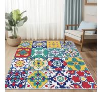 UUZEAI Alfombra Azulejos Mexicanos Talavera, 60x110 cm, Lavable, Antideslizante, Estilo Bohemio Vintage Patchwork Floral, Ideal para Sala de Estar o Dormitorio, Ultrafina