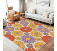 UUZEAI Alfombra Bohemia con Flores Coloridas, Estilo Retro de los años 70, para Sala de Estar, Suave, Antideslizante, Lavable, para baño y Dormitorio, 60x100cm