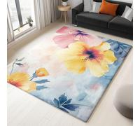 UUZEAI Alfombra con diseño de Flores de Coral en Acuarela Rosa y Amarillo, de Pelo Corto, Lavable y Antideslizante, para salón y Cocina, 100x150cm