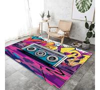 UUZEAI Alfombra con temática Musical para Sala de Juegos, diseño de Grafiti, Altavoz Hippie, Colorida, Antideslizante, Lavable, para Sala de Estar, Dormitorio, decoración, 160x200cm