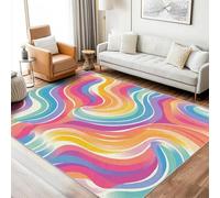 UUZEAI Alfombra de Dormitorio para niñas con líneas onduladas de Colores, Estilo Retro Abstracto de los años 70, Lavable y Antideslizante, 200x250cm