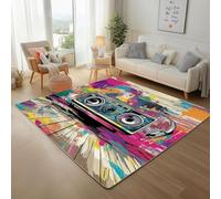 UUZEAI Alfombra de salón con diseño de Grafiti, Estilo Retro de los años 80, Estilo Hip Hop, de Pelo Corto, Antideslizante, Lavable, para Dormitorio y Comedor, 40x120cm