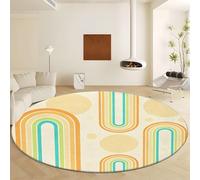 UUZEAI Alfombra de salón de Mediados de Siglo Redonda de 160 cm, con diseño geométrico Beige Colorido de los años 70, Estilo Retro Bohemio, Lavable y Antideslizante, para Dormitorio y Cocina