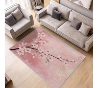 UUZEAI Alfombra Estilo japonés con diseño Floral Rosa en Forma de Flor de Cerezo, Lavable y Antideslizante, Ideal para Sala de Estar o Dormitorio Infantil (180x300cm).