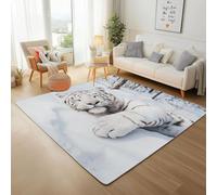 UUZEAI Alfombra Infantil 3D de Tigre Blanco, diseño de Animales Salvajes de la Selva Nevada, Antideslizante, Lavable, para Dormitorio, 100x160cm