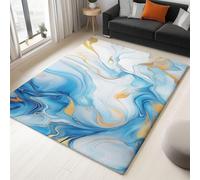 UUZEAI Alfombra Moderna con diseño de Grafiti de Acuarela para Sala de Estar, Dormitorio, mármol Abstracto Azul, Lavable, Antideslizante, para Comedor, 80x160cm