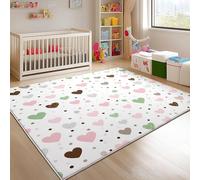 UUZEAI Alfombra Moderna Sala de Estar para niñas, Lunares Coloridos y patrón de Corazones, Blanca, Suave, Antideslizante, Lavable, para Dormitorio (60x100cm).