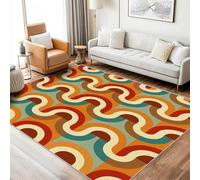 UUZEAI Alfombra Retro de los años 70, diseño de Cuadros de Rayas abstractas y Coloridas, Lavable y Antideslizante, de Mediados de Siglo, para salón y Dormitorio, 160x240cm