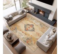 UUZEAI Alfombra Vintage para salón, Amarilla, Efecto Desgastado, Estilo Bohemio étnico, Lavable, Antideslizante, para Dormitorio, Pasillo y Comedor, Ultrafina, 60 x 100 cm