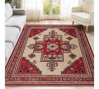 UUZEAI Alfombras Bohemias de 150 x 250 cm, Lavables, Estilo Oriental clásico, con Estampado Floral Vintage, Antideslizantes, para Comedor, Cocina y Pasillo Color Rojo