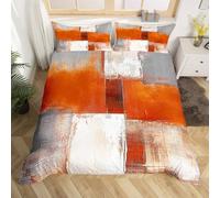 UUZEAI Funda nórdica con Estampado de Pintura al óleo en Naranja, Blanco y Gris, Queen, Juego de Cama contemporáneo, Funda de edredón con Efecto Tie-Dye y Grafiti (200 x 200 cm + 80 x 80 cm x 2)