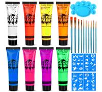 UV Blacklight Neon Face and Body Paint 8 Tubes 084oz Glow in the Dark Body Paints Neon Fluorescent Glow in Dark Party Supplie