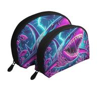 Uv Reaction Megalodon - Bolsas de maquillaje impresas de 2 piezas, portátil, bolsa de aseo de viaje, White, Talla única