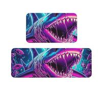Uv Reaction Megalodon - Juego de 2 tapetes de cocina antideslizantes de madera para el suelo, antifatiga, tapetes largos para el hogar y la oficina