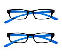 UV Reader Negro Azul Brillante Cuello Gafas De Lectura Valor Pack 2 Mujeres Hombres UVR2PK020 +2,00