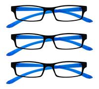 UV Reader Negro Azul Brillante Cuello Gafas De Lectura Valor Pack 3 Mujeres Hombres UVR3PK020 +3,00
