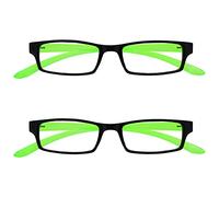 UV Reader Negro Brillante Verde Cuello Gafas De Lectura Valor Pack 2 Mujeres Hombres UVR2PK021 +2,00
