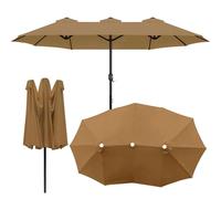 UV50+ Toldo De Repuesto Para Sombrilla Doble Terraza Exterior 12 Varillas, 465x270cm Impermeable Tela De Paraguas Para Sombrilla Rectangular Extra Grandes Mesa De Jardín, Cubierta De Recambio(Khaki)