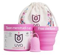 UVA Juego de 2 copas menstruales reutilizables, tamaño 0 para flujo ligero, silicona duradera y a prueba de fugas, taza menstrual pequeña, esterilizador y bolsa de viaje