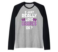 UVA Kawaii para los Amantes de la UVA - Lindo I Love Grapes Ok Camiseta Manga Raglan