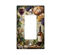 Uvas - Cubierta para interruptor de luz basculante individual, diseño rústico vintage, copa de vino, cosecha de pan, plástico verde, tamaño estándar, placas de pared decorativas para dormitorio, baño