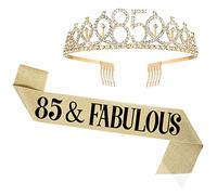 UVATAHONA Banda y tiara de cumpleaños 85 para mujer, banda y corona 85 y fabulosa, decoraciones de cumpleaños 85, regalos para mujer, suministros de fiesta de reina, dorado