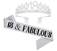 UVATAHONA Faja y tiara de cumpleaños 18 para niñas, 18 y fabulosos marcos de cumpleaños y corona, regalos de feliz cumpleaños 18 para niñas, suministros y decoraciones de fiesta, color plateado