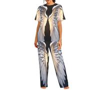 UVBDF Angel Wing - Conjunto de pijama de cuello redondo para mujer, ropa de dormir suave con pantalones de cintura elástica para todas las ocasiones, Negro, XXL